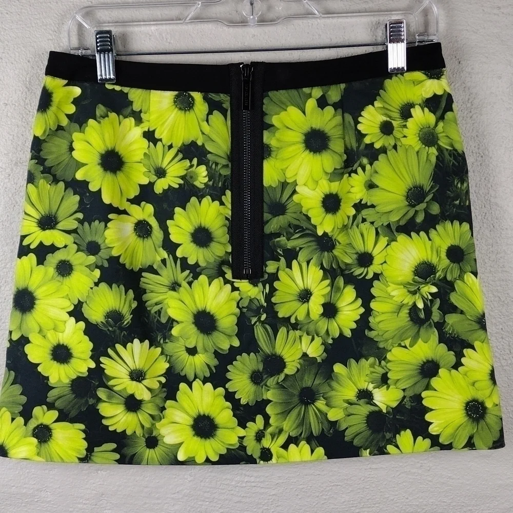 Michael Michael Kors Kiwi Floral Stripe Zipper Back Slip On A-Line Mini Skirt